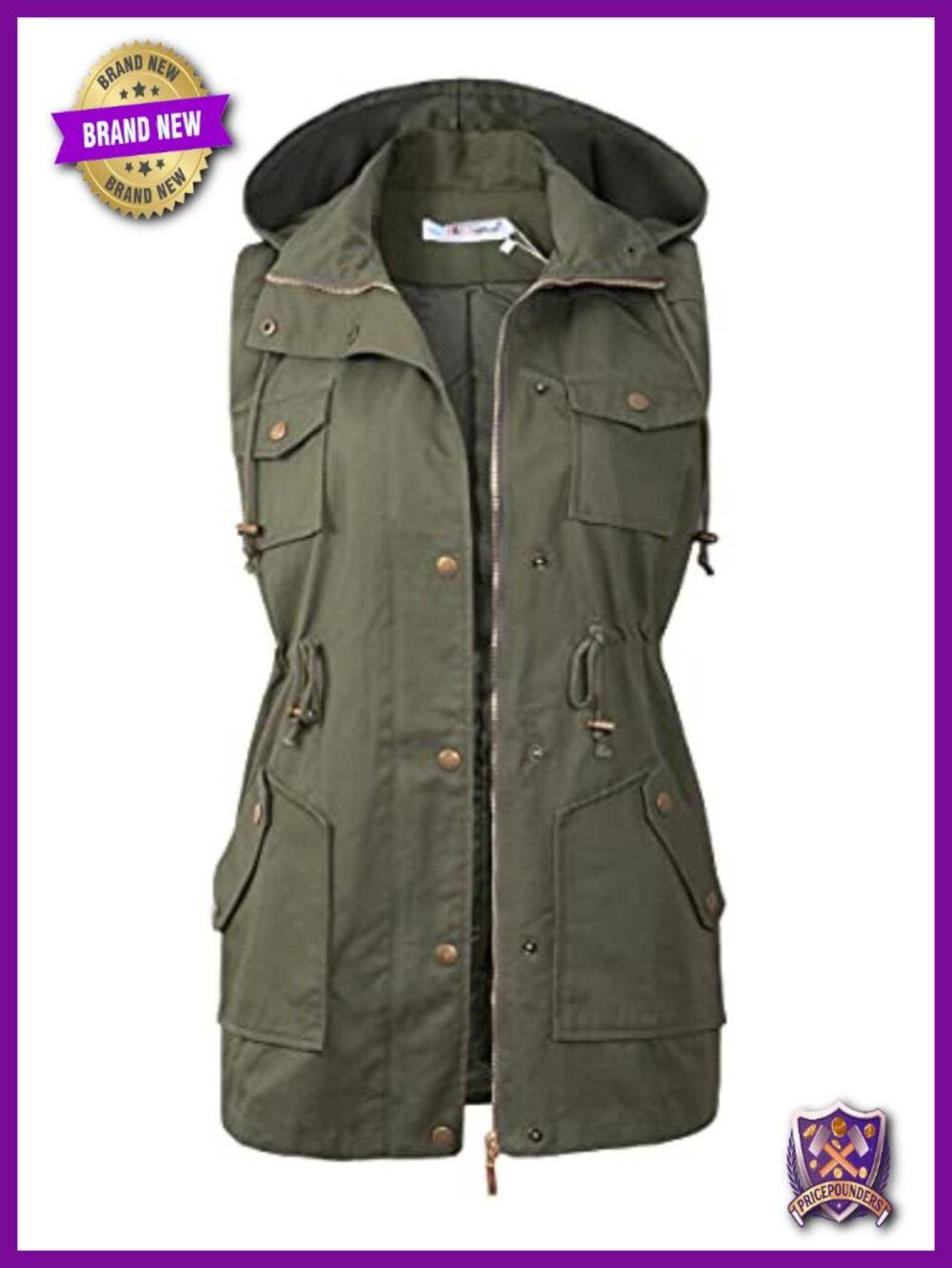 Womens Utility Vest Military Sleeveless Anorak Jacket with Detachable Hood